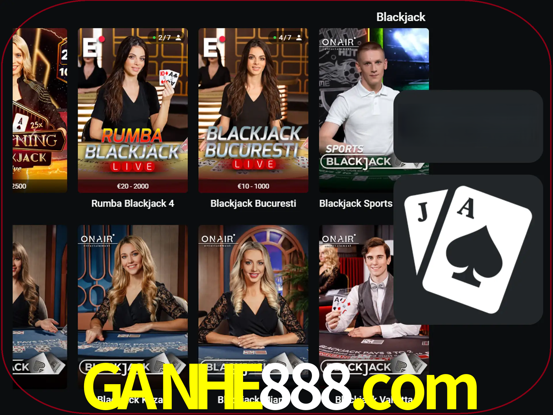Escolha uma mesa completa de jogadores de blackjack.